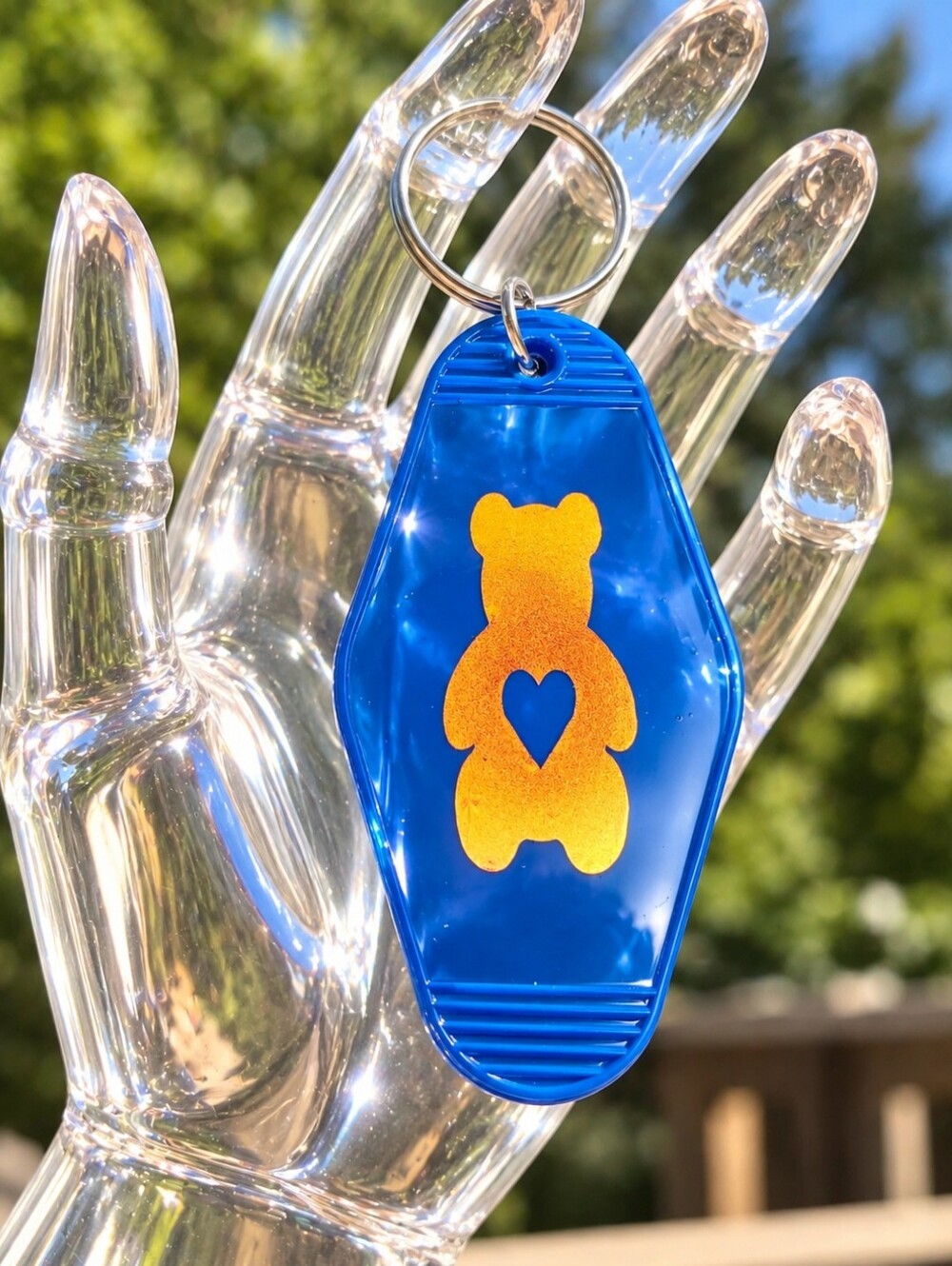 Blue Motel Keychain Bear Heart Cute Keyring